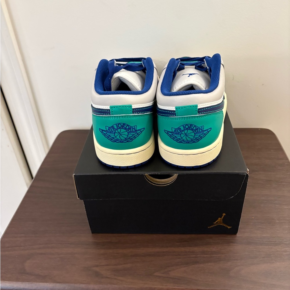 Nike Air Jordan 1 Low Teal and Navy Sneakers - Picture 2 of 7